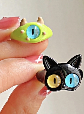 黑色小猫咪怪兽戒指，超级萌！