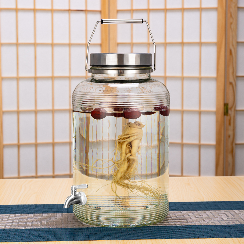 Special wine bottle for soaking wine, ginseng soaking wine jar, high-end sealed jar, household ten kilograms O20 kilograms glass wine with faucet