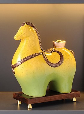 马上有钱陶瓷招财摆件家用旺宅电视柜酒柜办公室发财装Z饰品寓意