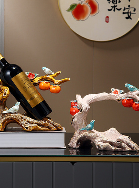 柿子树招财报喜红酒架装饰品y家居酒柜工艺品创意奢华喜上眉梢摆
