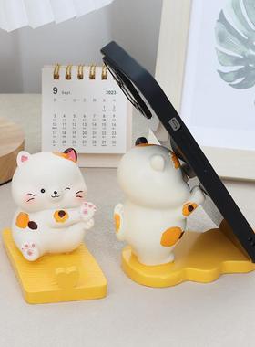 可爱瑜伽三花猫手机支架宿舍书桌面工位小猫咪摆件创意实用礼物女