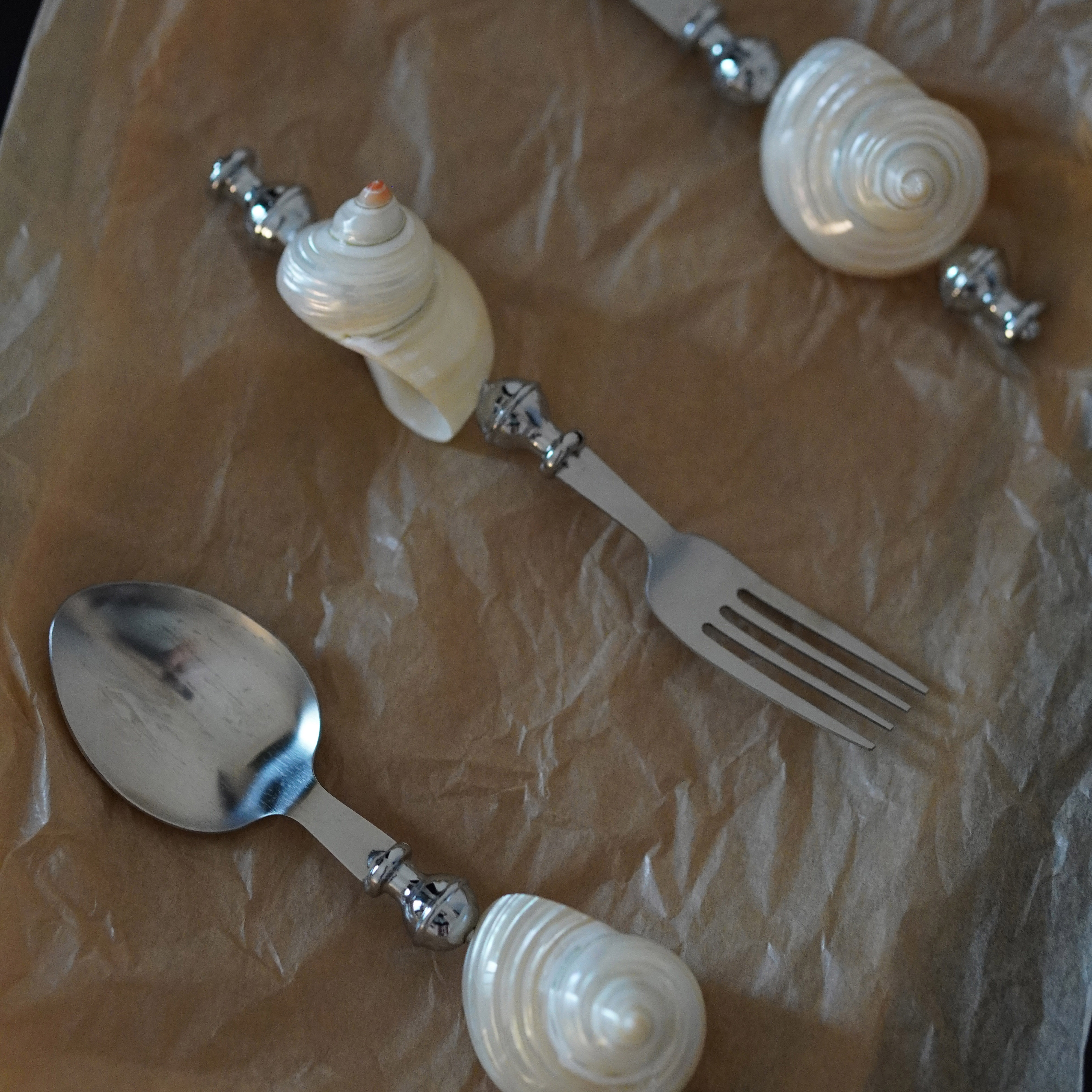 一颗贝壳 月光珍珠白海螺不锈钢叉子勺子牛油刀餐具创意小众礼物,淘宝优惠券,粉丝福利购,淘宝优惠卷