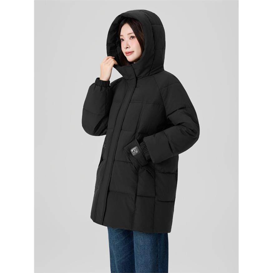 快鱼2025冬新款女士中长款连帽棉服保暖舒适简单百搭抗风御寒棉衣,淘宝优惠券,粉丝福利购,淘宝优惠卷