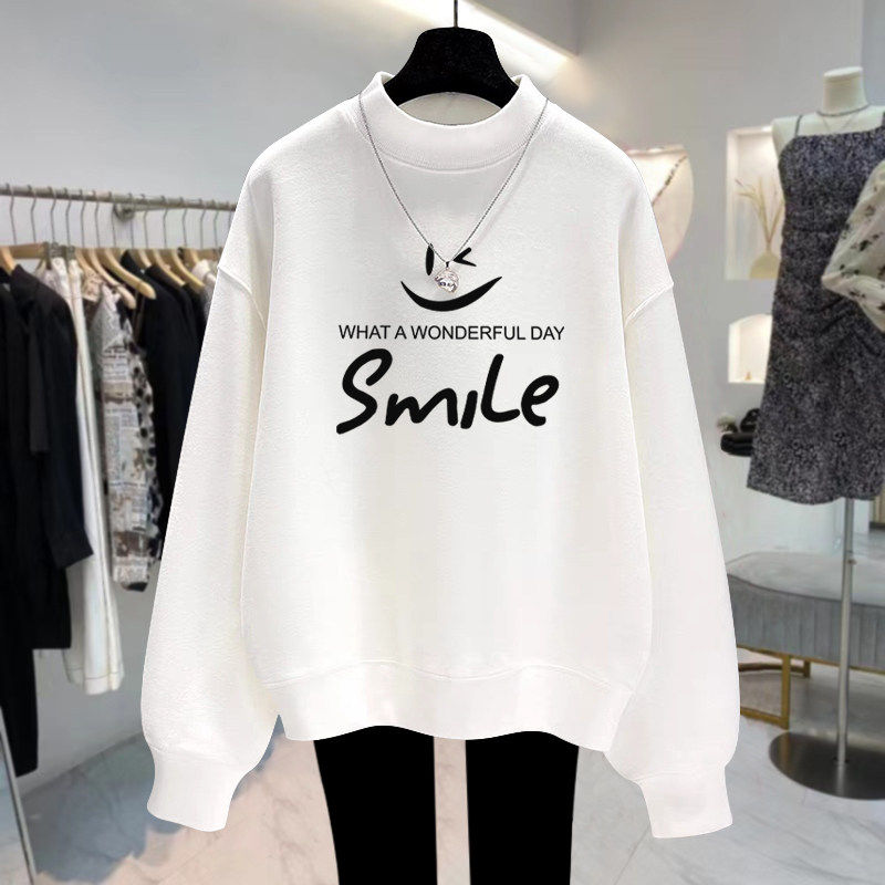 杏色半高领加绒加厚卫衣女宽松减龄2025秋冬新款套头打底外套上衣,淘宝优惠券,粉丝福利购,淘宝优惠卷