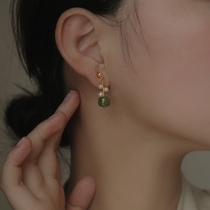 Otterles Special Cabinet Clear Cabin Pick Up Leak 18K Gold Natural and Tian jade Earrings Light Extravagant Advanced Pearl Earl EAR ACCESSORIES L