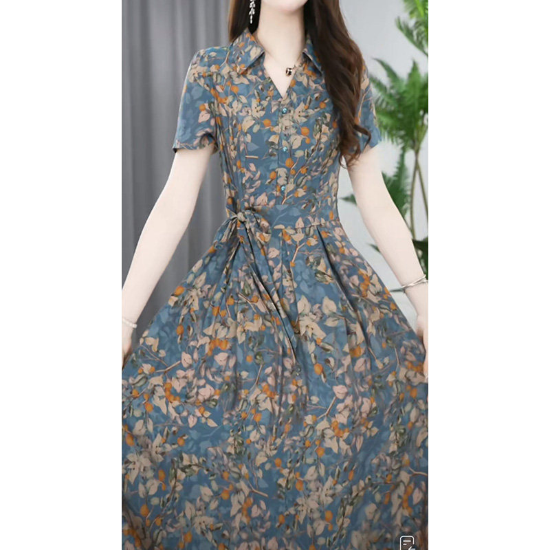 麦子姐姐polo领印花连衣裙女2024年新款夏季韩版收腰系带女装裙子