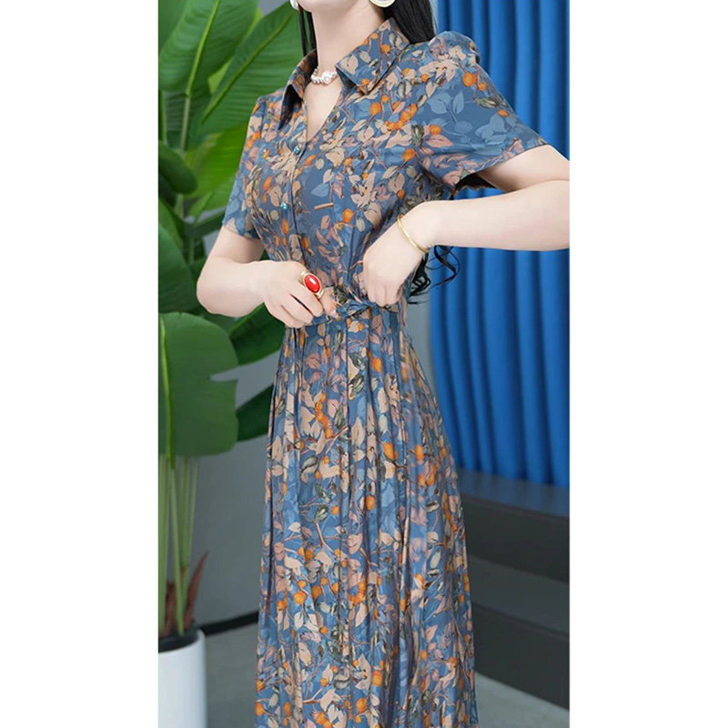 麦子姐姐polo领印花连衣裙女2024年新款夏季韩版收腰系带女装裙子