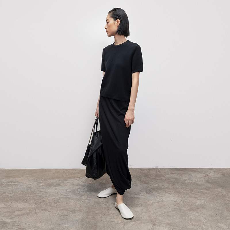 322WORKHOUSE半精纺羊毛混纺针织圆领短袖女2024新款早秋T恤B426,淘宝优惠券,粉丝福利购,淘宝优惠卷