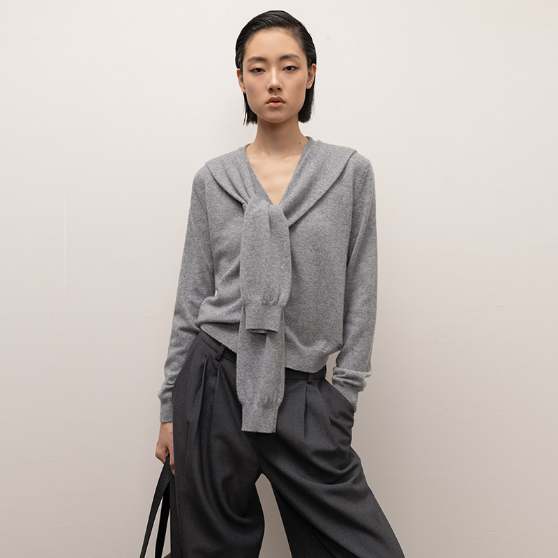 322WORKHOUSE纯山羊绒针织V领开衫女2024新款早秋假两件上衣B397,淘宝优惠券,粉丝福利购,淘宝优惠卷