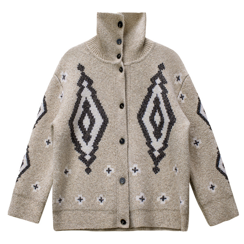 322WORKHOUSE费尔岛菱格毛衣外套女2025新款秋冬立领针织开衫B812,淘宝优惠券,粉丝福利购,淘宝优惠卷