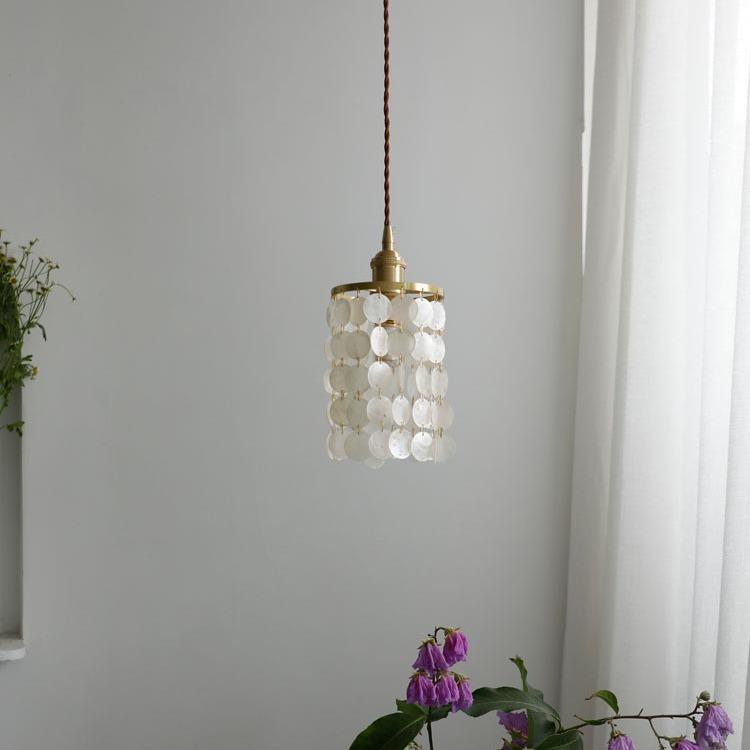 日式复古贝壳风铃小吊灯吧台民宿铜灯衣帽间过道卧室床头黄铜灯具 - 图3