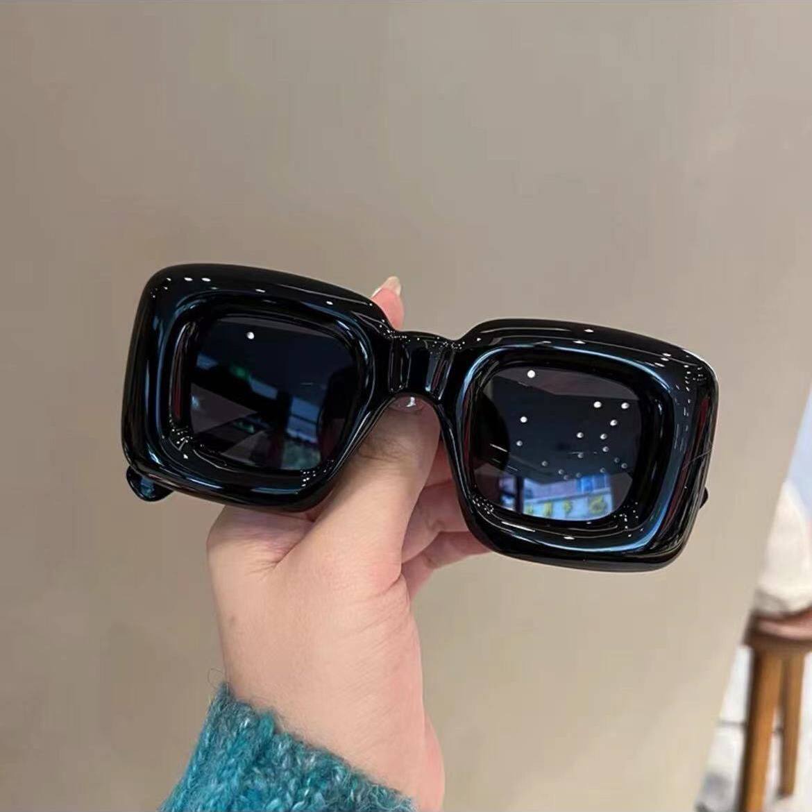 搞怪趣味充气感可爱方形厚框墨镜女ins潮人街拍眼镜男个性太阳镜