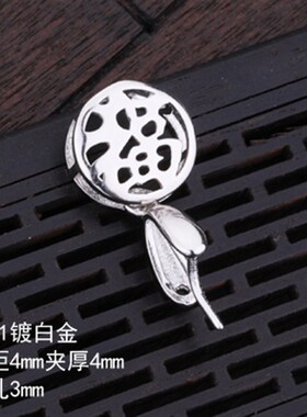 S925纯银镀金吊坠佛扣瓜子扣玉坠夹扣银夹扣玉石蜜蜡扣头翡翠扣子