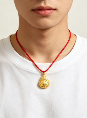 金色弥勒佛吊坠男项链