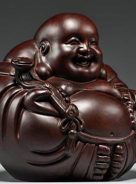 黑檀木雕刻弥勒佛像坐笑佛一团和气摆件客厅电视柜玄关装饰工艺品