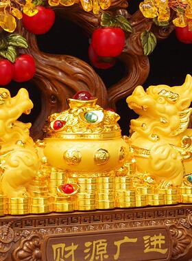 招财貔貅摆件一对开业礼品聚财聚宝盆黄水晶发财树客厅家居装饰品