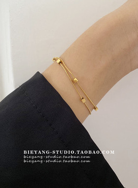 小方块双层蛇骨手链女款轻奢小众