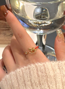 金色小马铜钱红绳戒指女2026马年
