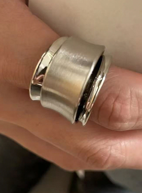 银色拉丝哑光滴釉宽边戒指女轻奢