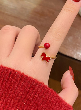 马年本命年红色生肖马戒指女2026