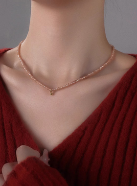 香槟金水晶项链女款2025新款爆款