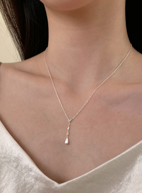 银色y字拉丝悬浮水滴项链女2026