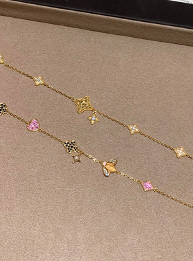 中古金色扑克蜜蜂爱心手链女轻奢