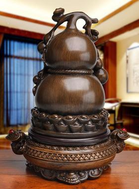 办公客厅摆件树脂工艺品多福多财福禄葫芦旋转装饰品中式摆设