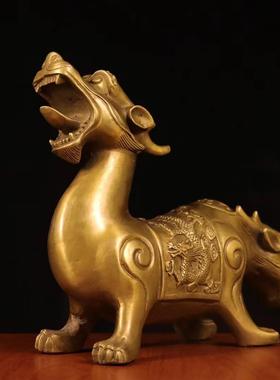 铜天龙地虎摆件黄铜貔貅两头兽大号家居客厅办公室工艺品开业礼品