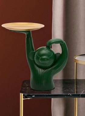 猴子拖盘摆件车钥匙扣口红收纳盘客厅茶几玄关入户摆件电视柜装饰