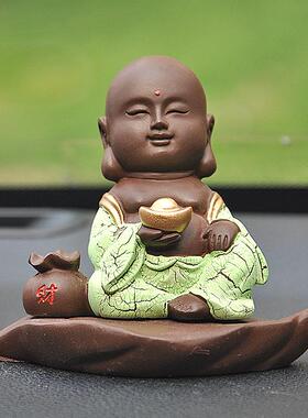 新中式创意车上仿紫砂一叶如来观音弥勒佛保平安汽车摆件禅意饰品