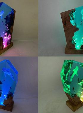 海洋鲸鲨树脂夜灯情侣潜水员大海水母环氧树脂海洋灯情人节礼物