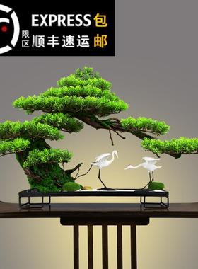 玄关入户盆景仿真迎客松树新中式客厅酒店软装饰办公室微景观摆件