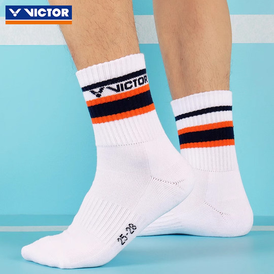 三双victor胜利羽毛球袜男加厚毛巾底吸汗运动短筒中筒船袜威克多