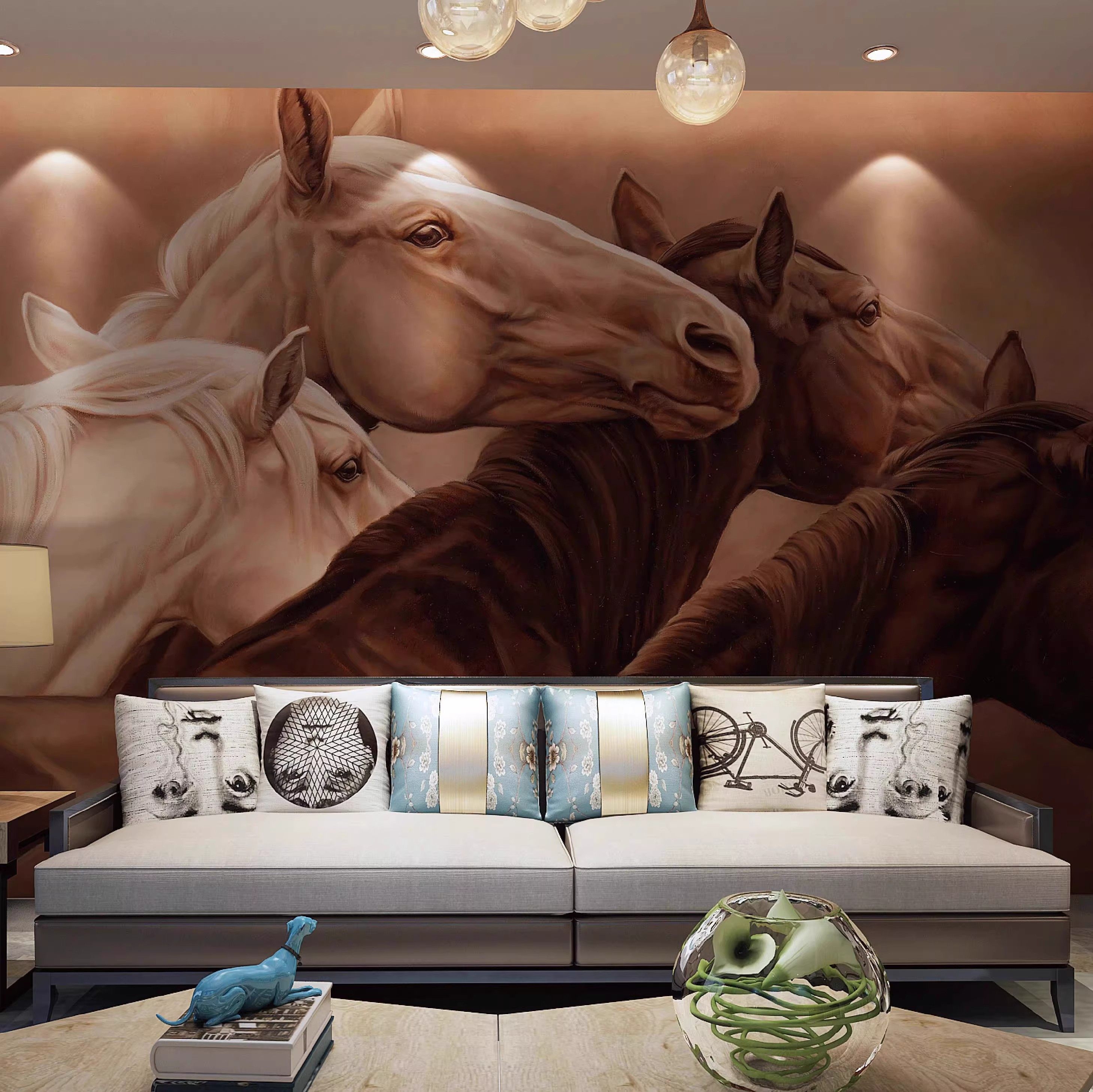 蒙古风格元素图案壁纸蒙古马系列装饰画客厅卧室手绘油画定制墙纸,淘宝优惠券,粉丝福利购,淘宝优惠卷