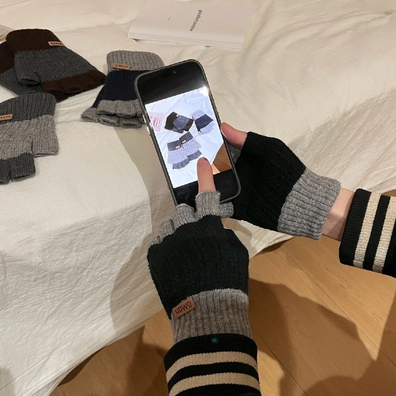 保暖毛线半指手套男女秋冬季加厚防寒风手套办公骑行写字漏指手套,淘宝优惠券,粉丝福利购,淘宝优惠卷