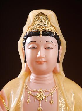 白色大理石观音菩萨家拜观音佛像装饰南海观音坐莲观音菩萨佛像