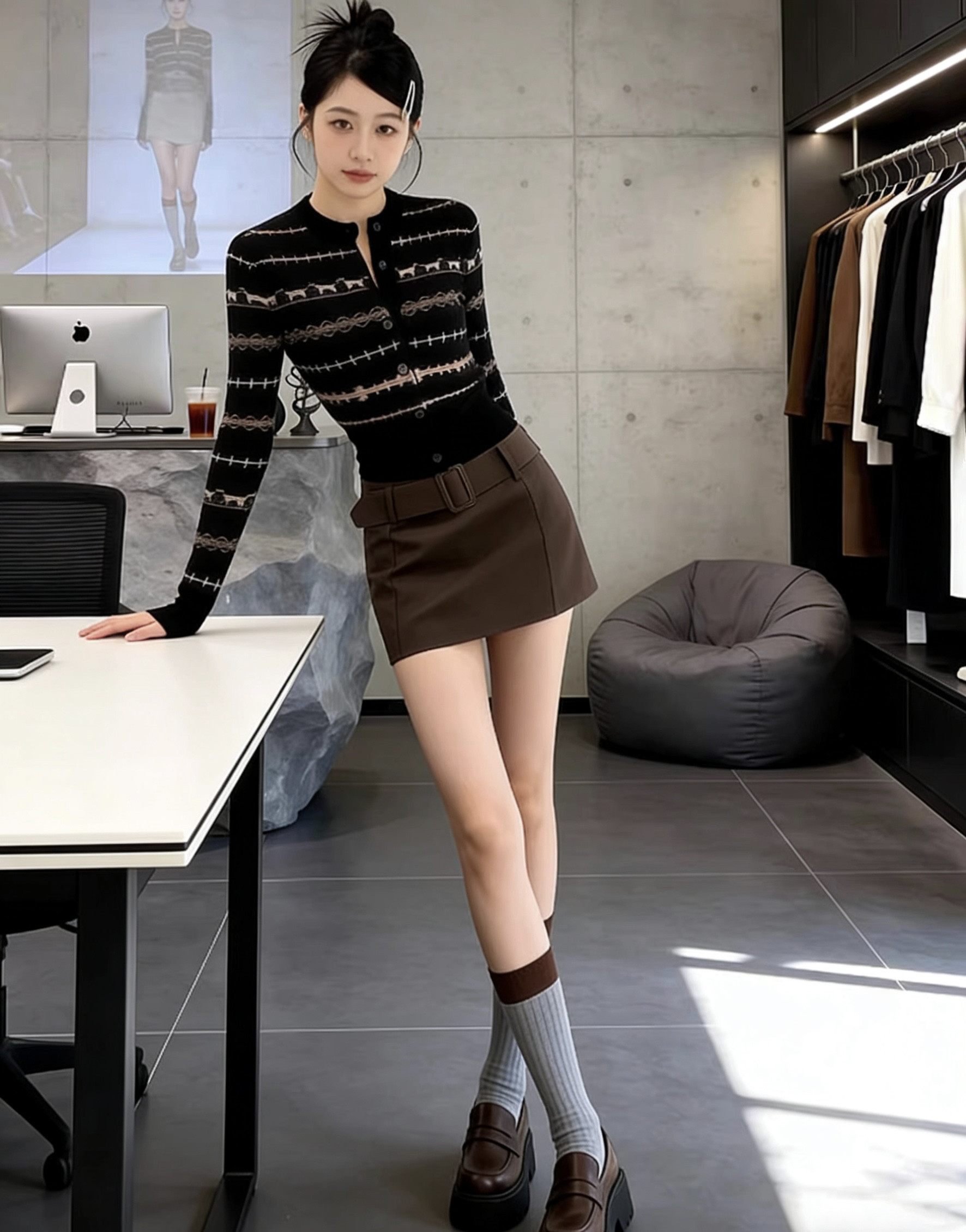 韩版气质黑色费尔岛软糯针织衫女装2026春季新款高腰半裙时尚套装,淘宝优惠券,粉丝福利购,淘宝优惠卷