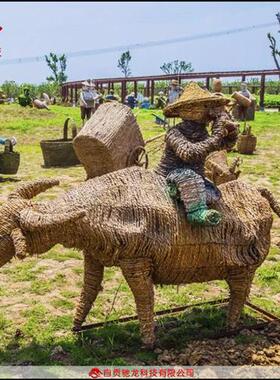 稻草雕塑制作熊出没稻草艺术展品山东农耕农民丰收节道具厂家