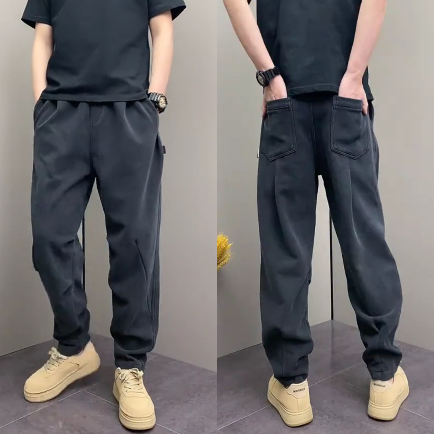 冬季爆款韩版加绒休闲裤青年男士百搭帅气高品质潮流舒适休闲裤子 - 图1