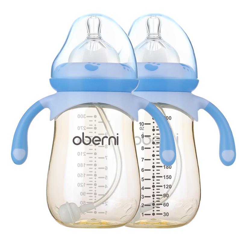 欧贝妮新生婴儿奶瓶PPSU宽口径大宝宝防胀气带手柄吸管耐摔大容量