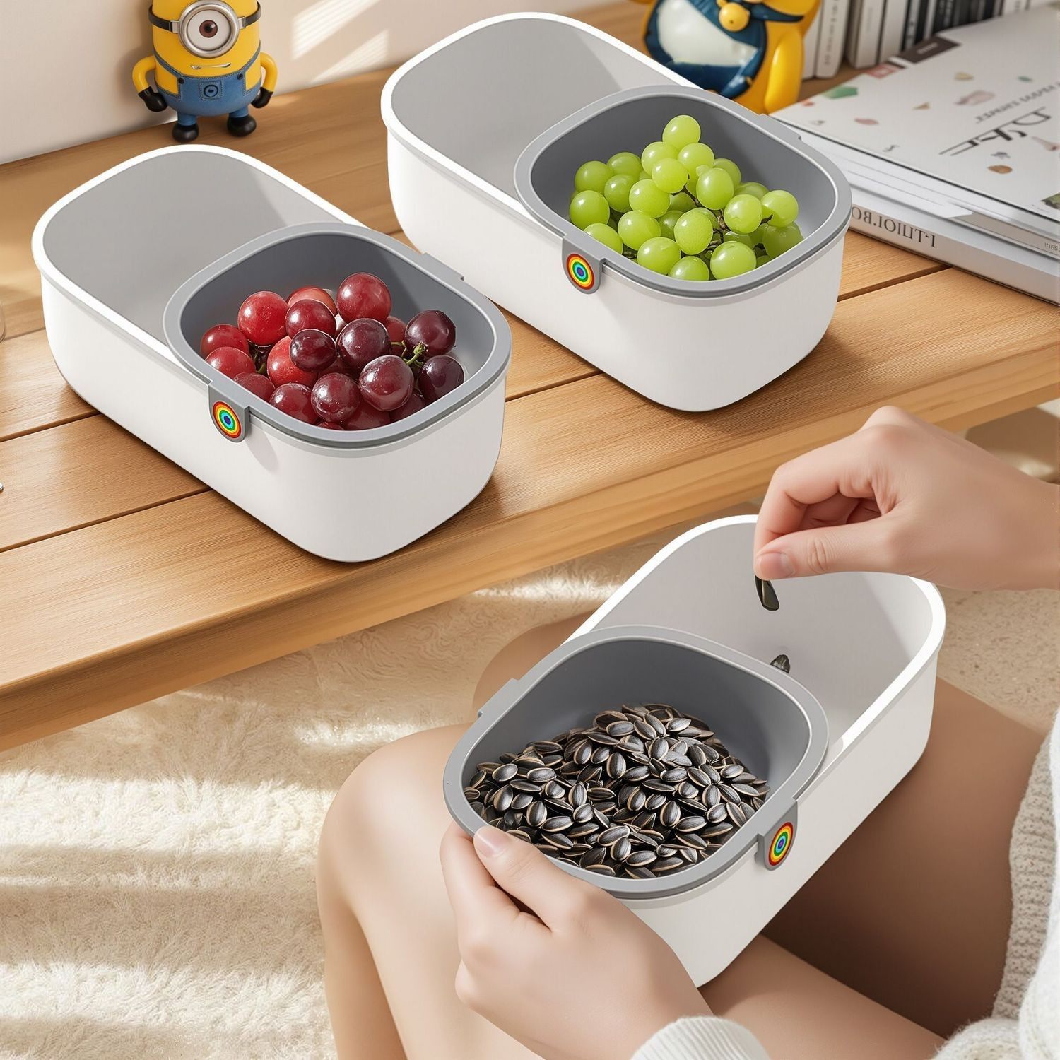 佳帮手懒人嗑瓜子神器双层干果篮果盘盒食品级桌面零食专用多功能,淘宝优惠券,粉丝福利购,淘宝优惠卷