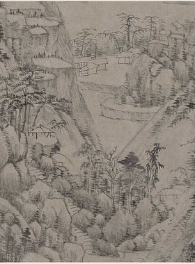 王时敏山水图复古书画真迹宣纸高