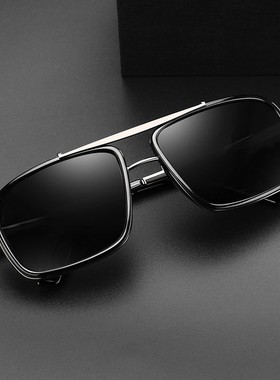 日本品质新款时尚TAC偏光太阳镜欧美复古加厚边方框双梁朋克男士