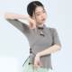 Classical dance costumes, fashionable hollow tops, buckle cheongsam collar, mid-sleeve practice clothes, slim body suits