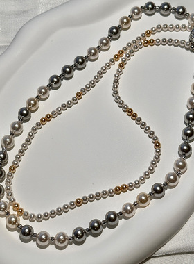 日本品质一款两叠戴双层珍珠项链女轻奢高级感混彩小众百搭秋冬毛