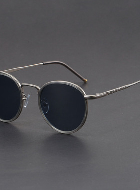 日本品质新款潮流太阳镜男士复古小圆框眼镜港风黑玳瑁墨镜女防紫