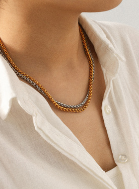 日本品质欧美个性首饰拼色不锈钢登山扣吊坠项链小众轻奢颈链钛钢