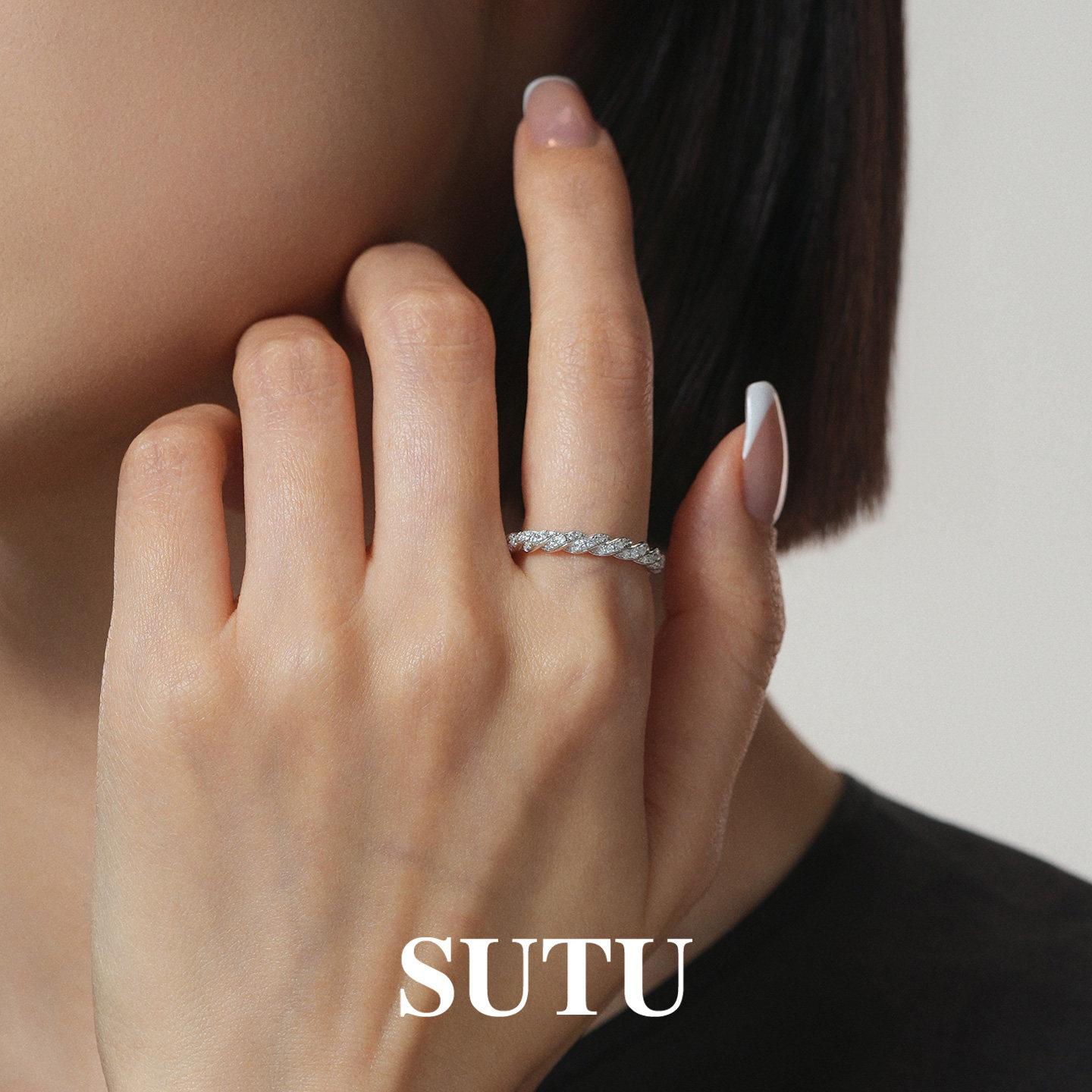 Sutu 925 Silver Twist Flower Ring Simple Temperament Niche