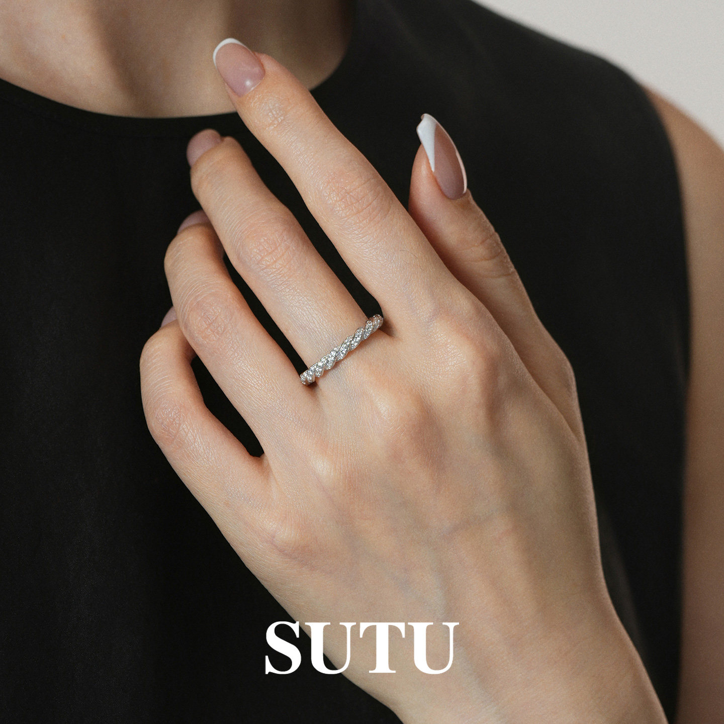 Sutu 925 Silver Twist Flower Ring Simple Temperament Niche